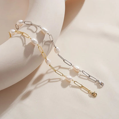 Natural Oval Pearl Paperclip Chain